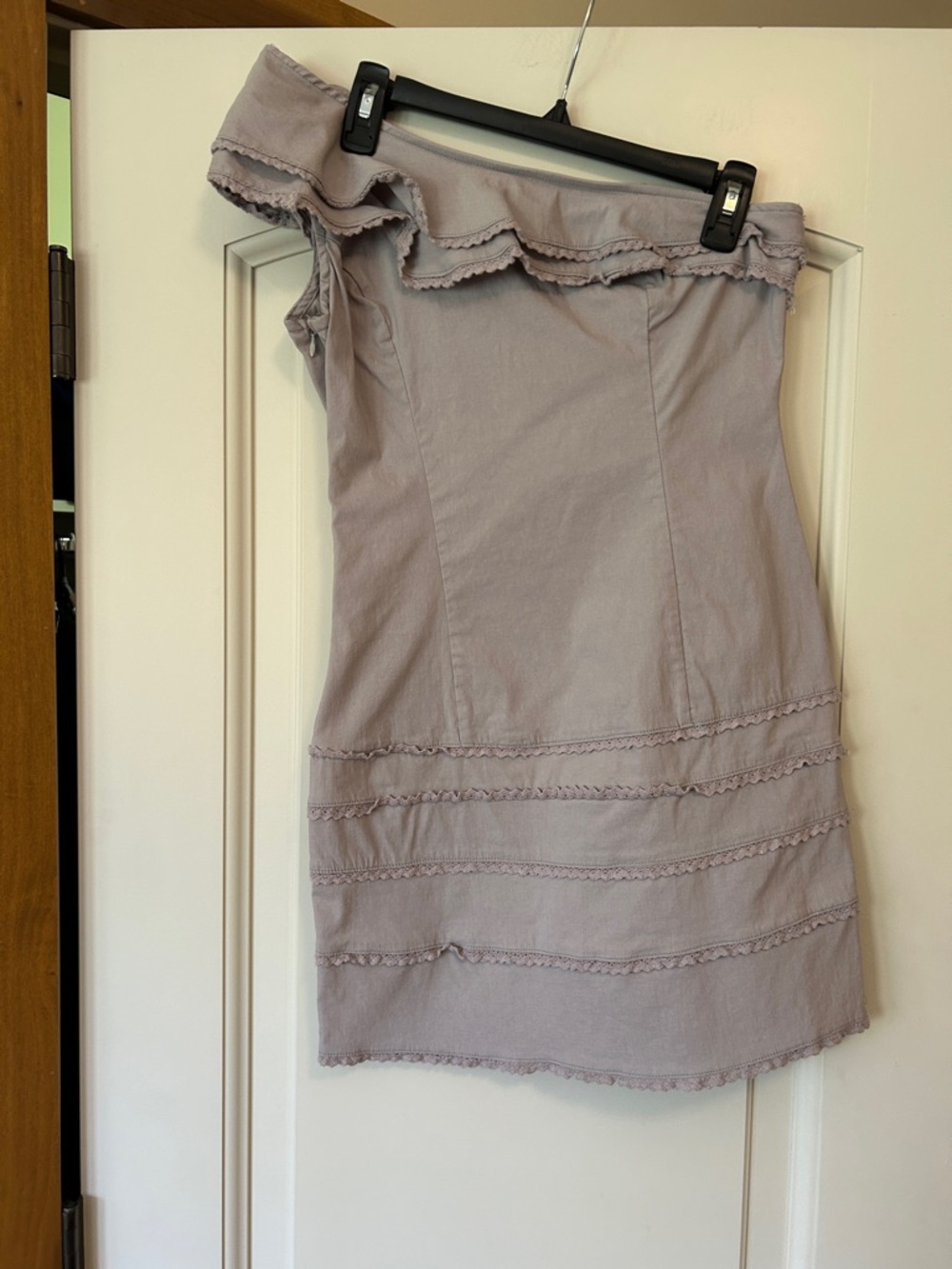 lola One-Shoulder Ruffle Mini Dress in gray Lavender